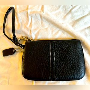 Coach Small Pebbled Black w/White Trim Leather Wristlet